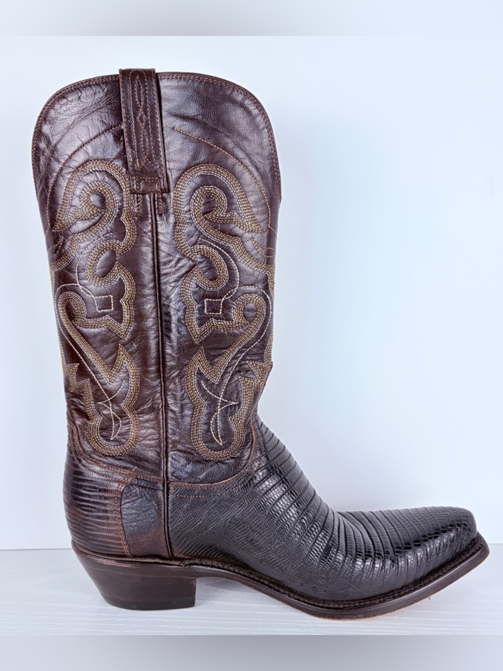 Ferrini Lizard Snip Toe Cowboy Boots Leather Brown Rodeo Boho 8.5 B - Picture 3 of 12